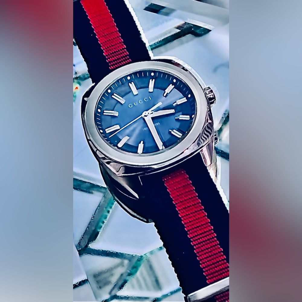 Gucci Navy & Red Web Stripe Stainless Steel Watch